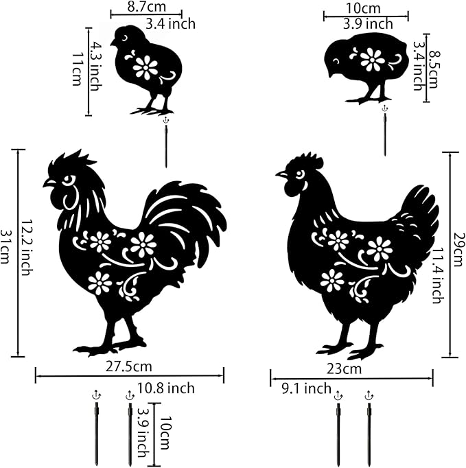 Chicken Metal Decor for Outside,Garden Stakes Decorative Chicken Gifts for Women/Men,Black Chicken Silhouette Statues for Yard Ornaments,Lawn, Patio, Pathway,Outdoor Garden Decor