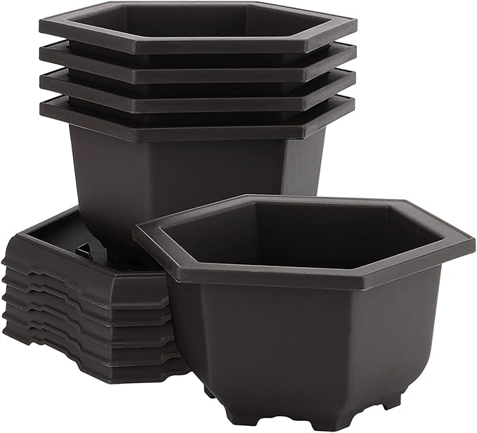 5 Pack Bonsai Pots, Hexagon Built in Mesh Plastic Bonsai Training Pots with Trays, Plant Flower Tree Growing Bonsai Planter for Garden Supplies, Yard, Office, Room, Balcony,7.4 Inch