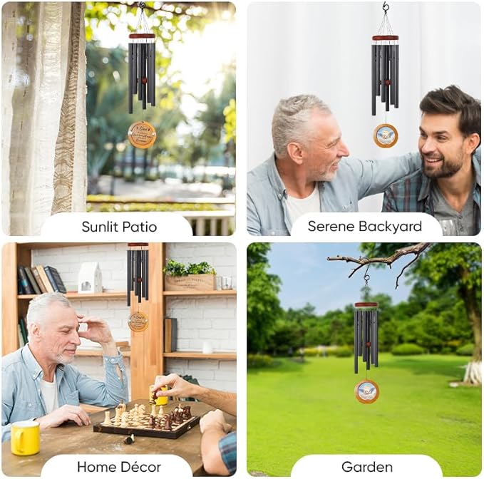Personalized Memorial Wind Chimes with Custom Photo Pendant & Letter from Heaven | Sympathy Gift for Loss of Loved One, 32-Inch Outdoor Chime for Remembrance (Father)