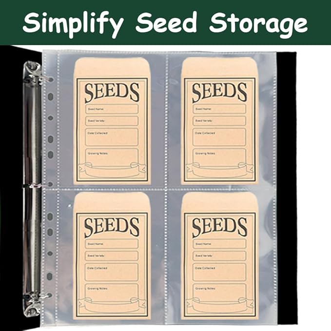 200 Pockets Seed Storage Organizer Sleeves for 3/4 Ring Binder, 50 Pack Garden Seed Packet Organizer(A4), Slot Size 6"×4.1",Large Top Loading Clear Seed Holder Sheet Protectors, Seed Saving Sleeves