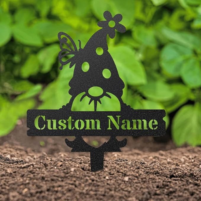 RealSteel Customizable Gnome Seed & Plant Markers – Durable Metal Garden Stakes for Herbs, Fruits & Vegetables – Weatherproof Tags for Farmhouse & Greenhouse Décor (Type 2, Small)