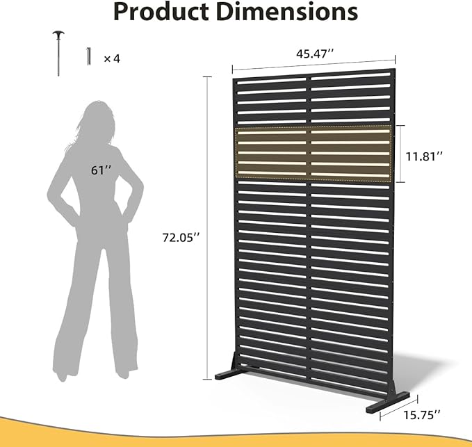 Outdoor Privacy Screen 72" H×47" W HDPE Freestanding Decorative Privacy Fence with Steel Poles and Stand 6 Panel, Air Conditioner Fence Panels, Privacy Screen for Patio Backyard,Balcony, Pool