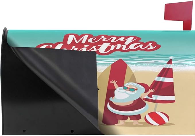 WOOR Santa Claus at The Beach Christmas Magnetic Magnetic Mailbox Cover Standard Size for Garden Yard Outdoor Decorations-18 x 20.8"