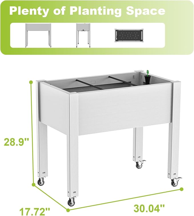 EasyUp Horticulture Raised Garden Bed with Legs, Divisible Raised Resin Planter Box for Backyard, Patio, Balcony, with 4 Legs & 4 Swivel Lockable Wheels(Ashen,30.04 * 17.72 * 28.9)