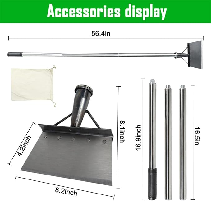 Multifunctional Garden Shovel - 56.4" Stainless Steel Cleaning Shovel for Walkway, Sidewalk Scraping, Weeding, Digging, Snow Removal