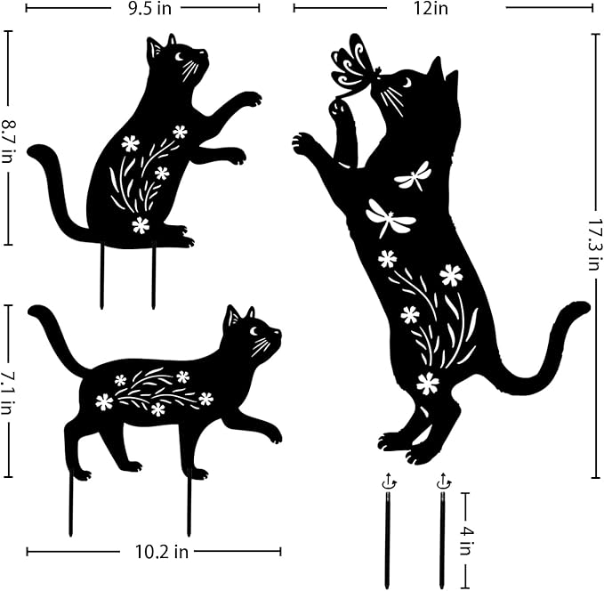 Cat Metal Garden Stakes Decorative Cat Gifts for Women/Men,Black Silhouette Statues for Yard Art,Outdoor Decor,Outside,Patio,Lawn Ornaments,Garden Decorations