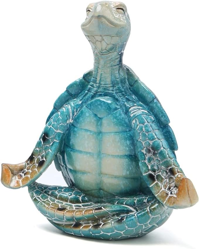 VVGIFTS Sea Turtle Meditation Yoga Decor, Garden Figurine Sea Turtle Meditating Coastal Beach Decorations, Zen Yoga Resin Statue for Home Office Decorations (Put The Palm Separate)
