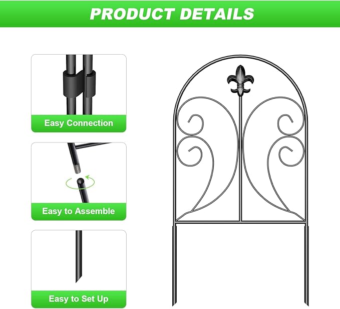 Decorative Garden Fence 19 Pack, 24in(H) x 20ft(L) Animal Barrier Fence, Rustproof Metal Fencing for Yard, Dog Rabbits Wire Section Garden Edging Border for Yard Patio Garden, Arched