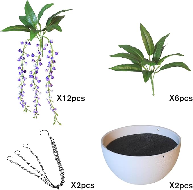 alyptus Hanging Planters for Indoor Plants Fake Flowers - 2-Pack Artificial Hanging Lily of The Valley with Pot - White Faux Flowers in Planters for Indoor Décor