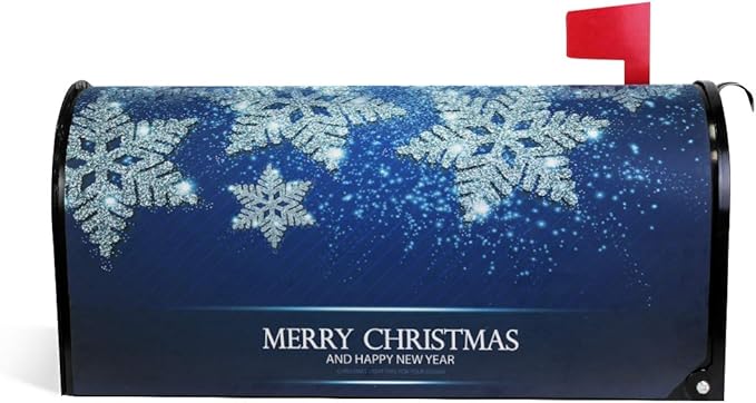WOOR Shining Silver Snowflakes Christmas Magnetic Mailbox Cover Blue Standard Size-18"x 20.8"