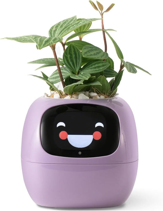 Ivy Intelligent Flower Pot for Home Decoration Plants Companion Neat Desk Setup Gift Smart Pet Planter Robot Guidance on Plant Care with Emojis Pet Friends (Purple)