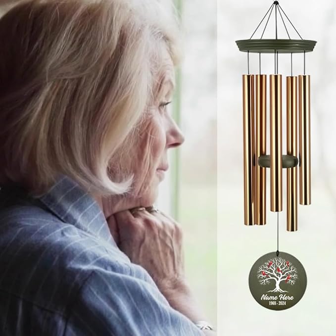 Personalized Sympathy Wind Chime, Deep Tone Custom Wind Chimes, in Memory for Loss of Loved Dad/Mom/Ones, Memorial Gifts, Decorative Wind Chimes Outdoor (Produced in USA)