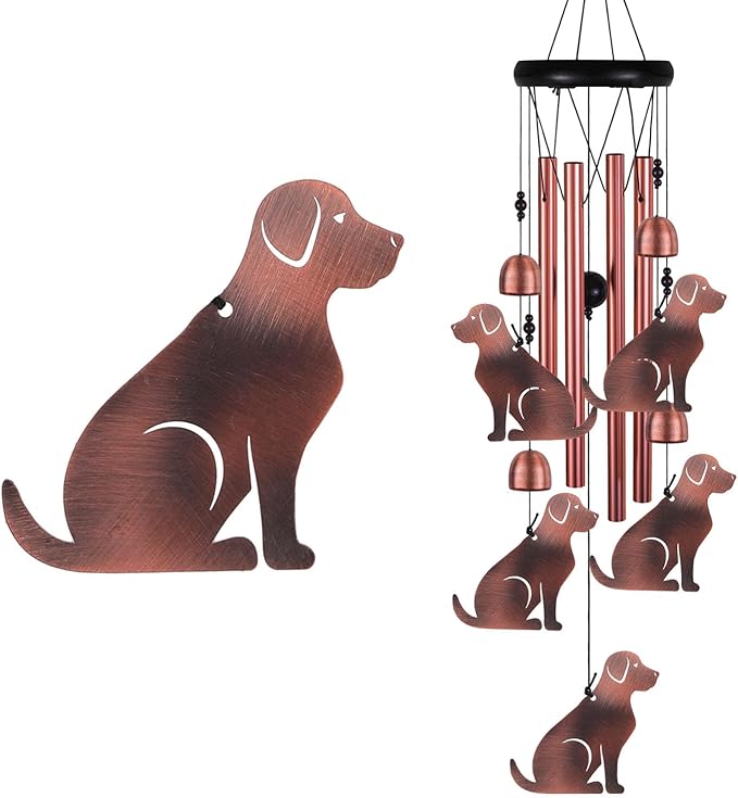 Dog Wind Chimes for Garden, Gifts for Mom, Home, Balconies, Rooms, Patio, Indoor, Outdoor Dogs Decoration, Aluminum Puppy Wind Catcher, Copper Labrador Wind Bells, Golden Retriever Wind Chimes Decor