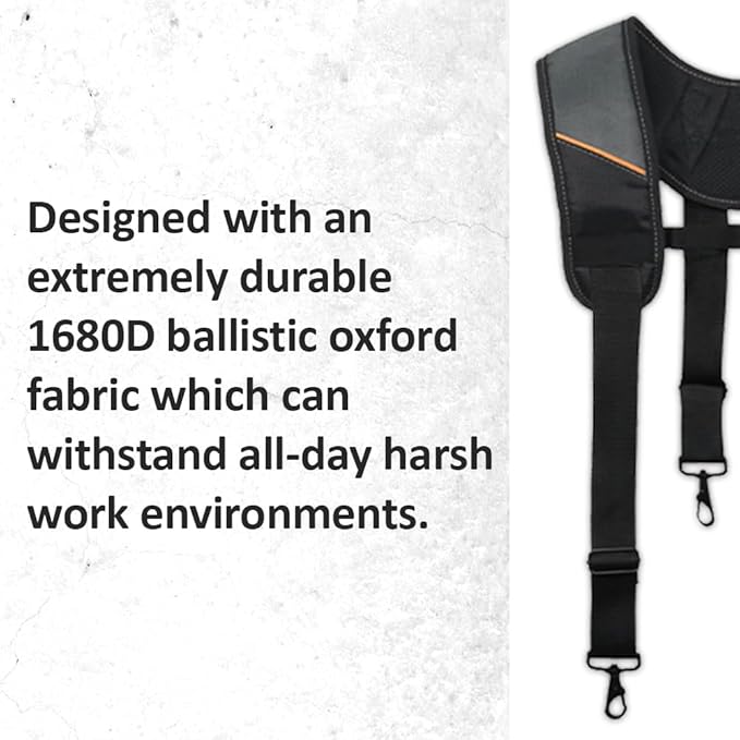 WOLF WTH2115 Padded 4-point Suspenders for Tool Work Belt | Universal Breathable Comfort Lightweight | Contractors Handyman | Pain Stress Relief Weight Distribution