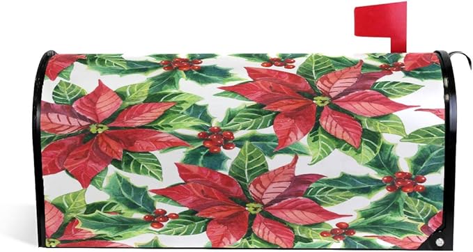 WOOR Christmas Poinsettia Magnetic Magnetic Mailbox Cover Standard Size for Garden Yard Outdoor Decorations-18 x 20.8"