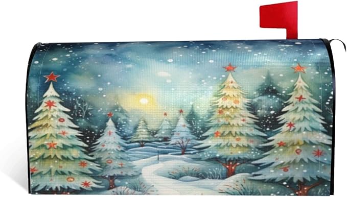 Festive Magnetic Mailbox Cover Christmas Forest Pattern Outdoor Mailbox Protector Holiday Seasonal Decorative Garden Yard Home Large Size 25.5 x 21 Inch