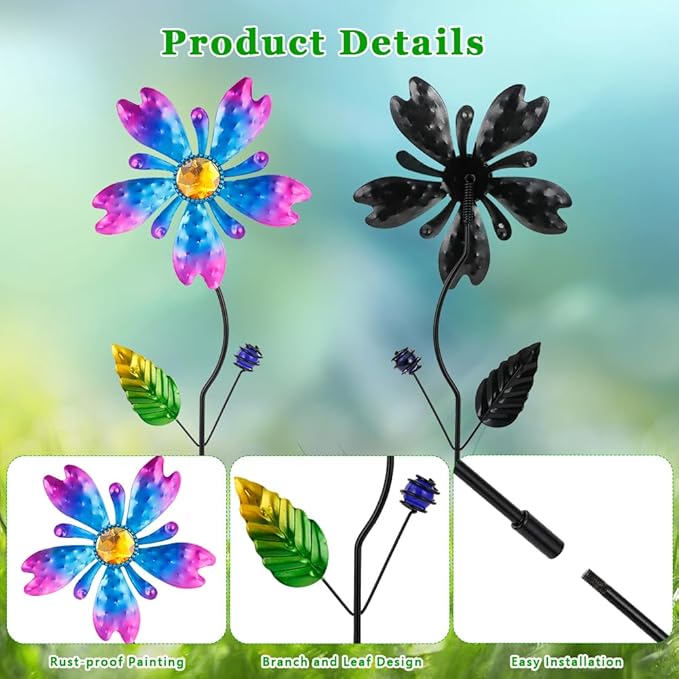 Garden Decor for Outside,5 Pcs Metal Flowers Garden Stakes Decorative Colorful Spring Yard Art Ornaments for Outdoor Lawn Porch Pathway