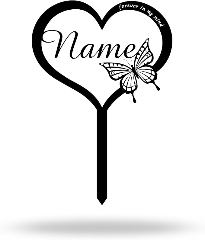Custom Metal Heart with Butterfly Memorial Stake,Grave Marker,Personalized Cemetery Stake,Loss of Loved One Garden Stake