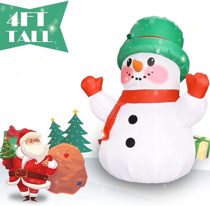 4ft Christmas Inflatables Snowman Outdoor Decorations, Blow up Snow Man Yard Decor Built-in Bright LED Light Wear Magic Hat, Holiday for Garden Patio Lawn Party Xmas Gifts (4ft Snowman)