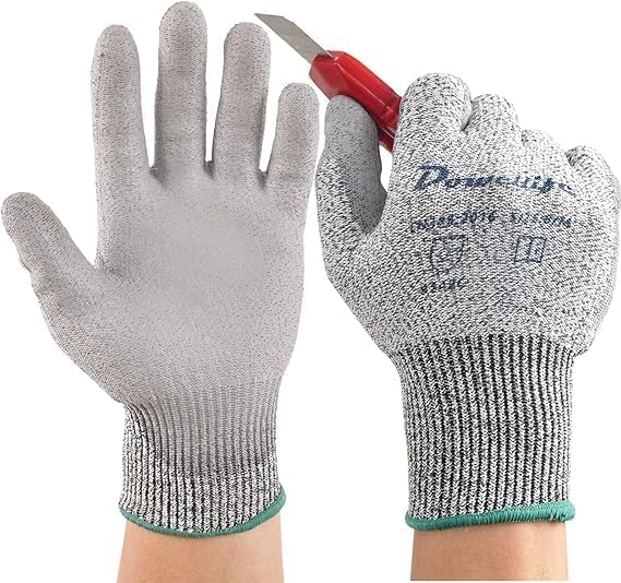 Dowellife Level 5 Cut Resistant Work Gloves for Men and Women, PU Coated Breathable Gardening Gloves, Thin Flexible and Firm Grip for Mechanics and Fishing (X-Large, Grey)