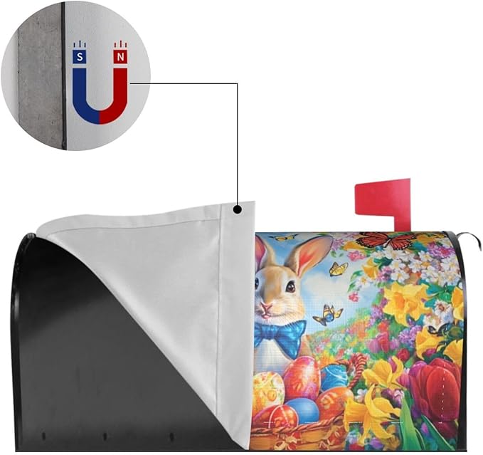 Easter Bunny Mailbox Covers Magnetic Letterbox Covers 21x18 Inch for Garden Outdoor Decoration