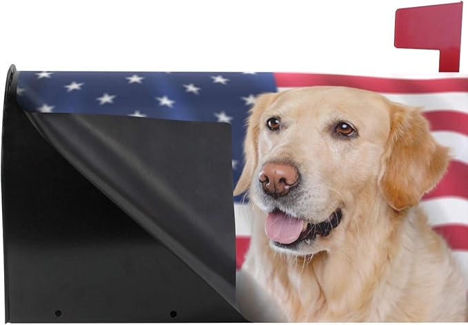 ALAZA Golden Retriever and American Flag Magnetic Mailbox Cover MailWraps Garden Yard Home Decor for Outside Standard Size-18"x 20.8"