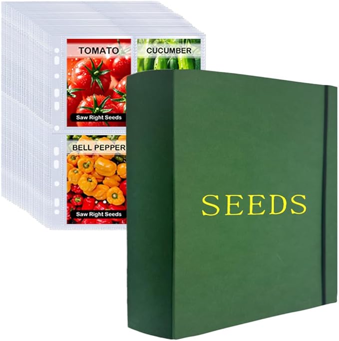 Extra Large Seed Storage Organizer Binder with 200 Clear Pockets(50 Pack Sheet Sleeves), 3 Ring Seed Packet Organizer, D-Ring Garden Seed Holder Book for Seed Envelopes, Plant Saver Flower Keeper
