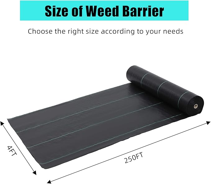 Towallmark 4ft x 250ft Premium Weed Barrier Landscape Fabric, 5oz Heavy Duty, Weed Control Fabric, High Permeability Good for Flower Bed, Driveway Fabric Ground Cover