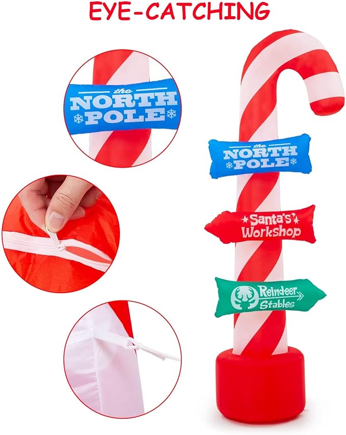 8FT Christmas Inflatables Candy Canes Outdoor Yard Decorations, Xmas Blow Up Candy Canes with Rotating LED Lights,Winter Outside Decor for Holiday Christmas Party Garden