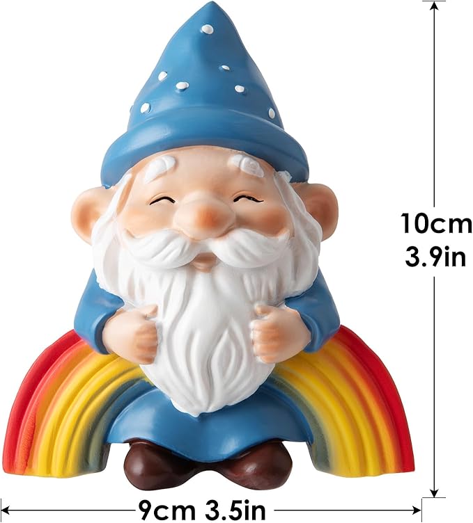 Christmas Santa Gnome Statue with Polka Dot Hat, Colorful Rainbow Base, Indoor Outdoor Decorations, Cheerful Guardian for Garden Porch Patio Yard, Home Decor Housewarming Christmas Party Gift (Blue)