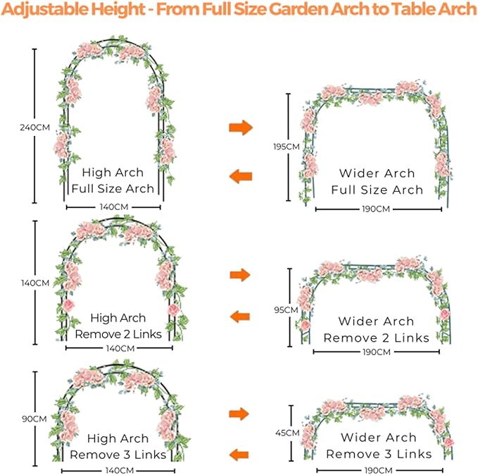 Mr.Ton Garden Arch Arbors, Trellis for Climbing Plants Outdoor 6-8ft, Two Way Assemble Wedding Decoration Metal Arch,Black