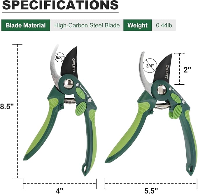 Pruning Shears for Gardening, 8.5" Bypass Garden Scissors Adjustable Grip Width, Ultra-Sharp Hand Pruner Rust-resistant Steel Blade Heavy Duty Garden Clippers with Safety Lock, Shears Gardening Tools