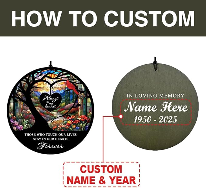 Personalized Memorial Wind Chimes, 36inch Cardinal Sympathy Wind Chime, in Loving Memory for Loss of Loved Dad/Mom, Life Tree Condolences Gifts, Forever in Heart (Produced in USA)