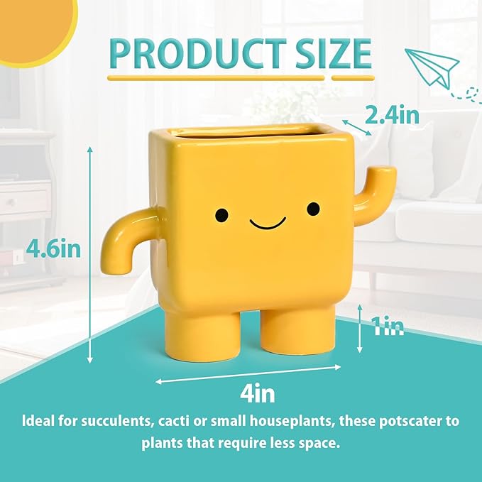 Happy Plants Planter Pot for Indoor Outdoor Decorative Pottery Planter Succulent Pots with Drainage Hole, Novelty Gift, Perfect for Any Occasion