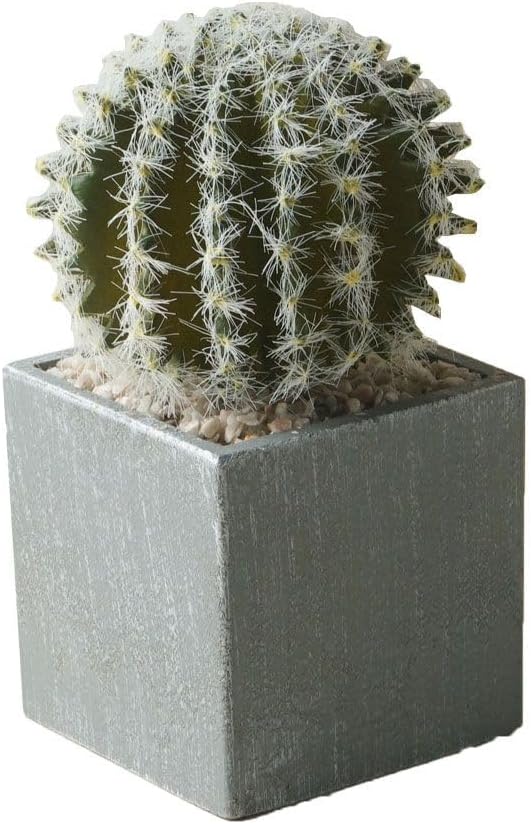 Cactus Artificial Plants in Gray Pots, Realistic Faux Cactus Potted Décor for Home, Office, Kitchen, Living Room, Desk, Shelf, and Indoor Decoration (Spherical)