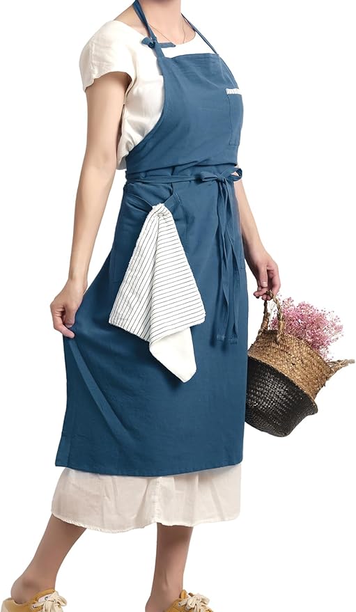 Soft Cotton Linen Apron - Retro Linen Art Apron, Adjustable Casual Apron with Towel, Great for Florist and Kitchen