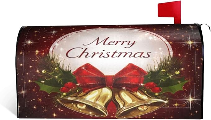 Festive Magnetic Mailbox Cover Christmas Bell Pattern Outdoor Mailbox Protector Holiday Seasonal Decorative Garden Yard Home Standard Size 21 x 18 Inch