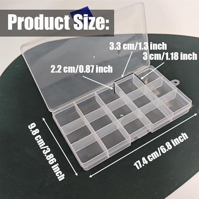 4 Pcs 15 Grids Clear Organizer Box Plastic Storage Container with Fixed Dividers Blue Buckle for Electronics Jewelry Beads Art DIY Crafts Fishing Small Parts