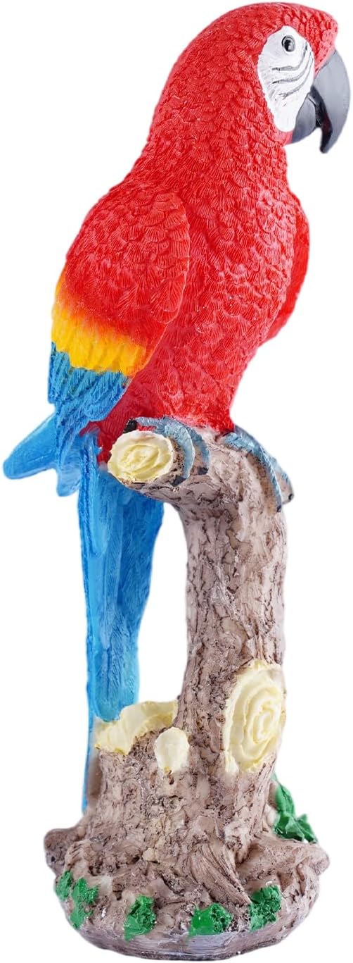 Vivid Standing Parrot Resin Statue - Lifelike Bird Animal Sculpture for Garden Courtyard Decor & Indoor Desktop Office Table Ornament