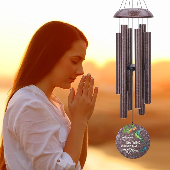 Sympathy Wind Chimes, Personalized Wind Chime for Loss of Loved Mom/Dad/Lover, Colorful Hummingbird Memorial Wind Chimes, Commemorative Sympathy Gifts (Produced in USA)