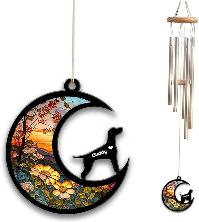 Vizsla Sun Catcher Wind Chime, Custom Sunflower Suncatcher Dog Memorial Wind Chime, Dog Loss Gift, Dog Sympathy Gift, Pet Loss Suncatcher, Outdoor Garden Decor