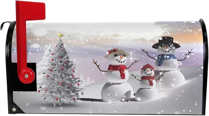 WOOR Christmas Tree and Snowman Winter Magnetic Mailbox Cover Snowflakes MailWraps Garden Yard Home Decor for Outside Standard Size-18"x 20.8"