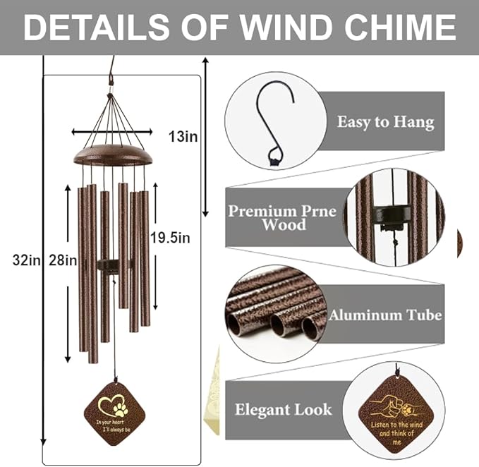 Dog Memorial Gifts, Pet Memorial Wind Chimes for Dogs, Loss of Dog Passing Away Remembrance Bereavement Sympathy Gift, Cat Memorial 32"