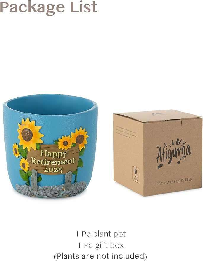 Plant Pot Retirement Gift for Woman - Happy Retirement 2025 - Hand-Painted Flower Pot for Unique Retired Gifts or Retirement Party Decorations - Succulent Planter with Drainage 5.3 inch