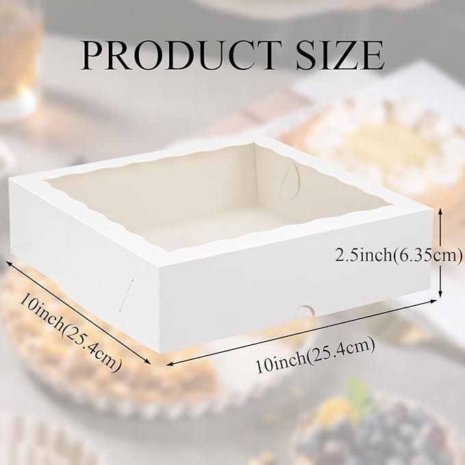 RomanticBaking 50pcs 10x10x2.5 Inches White Bakery Boxes - Pie, Cookies, Chocolate Covered Strawberries & Breakable Heart Boxes for Valentine's & Christmas