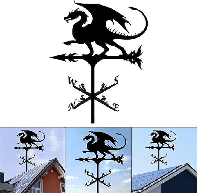 Metal Rooster Shape Weathervane, Roof Mount Weather Chicken Wind Vane Direction Indicator,Outdoor Scene Garden Chicken Weather Vane Ornament for for Shed Farmhouse Yard Patio Decor (Dragon)