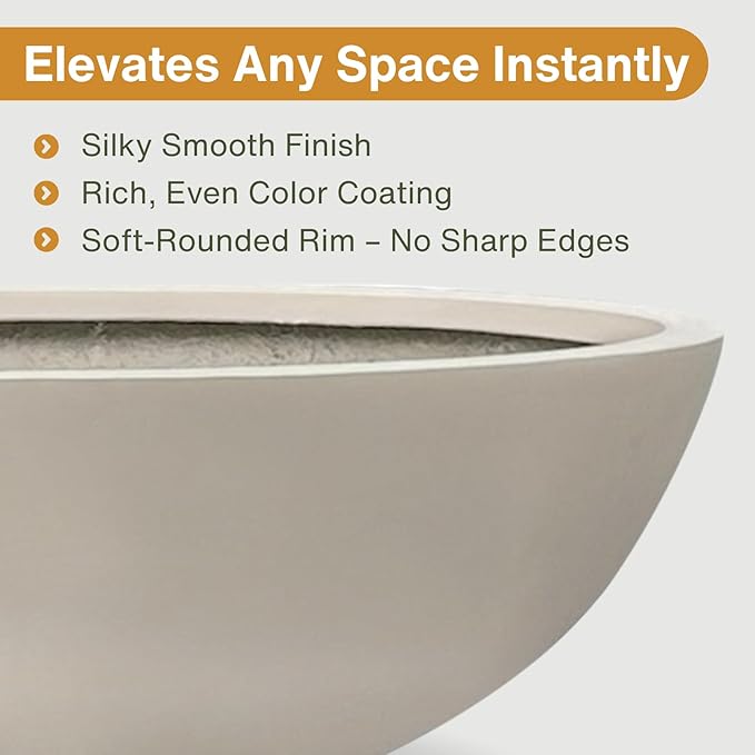 7.7"H x 22"D Round Bowl Fiberstone Planter for Succulent and Lotus - Christmas Tree Planter, Weather Resistant for Indoor & Outdoor Use, Included 2 Extra Coco Mats (Taupe, 19.9" Pot Opening)