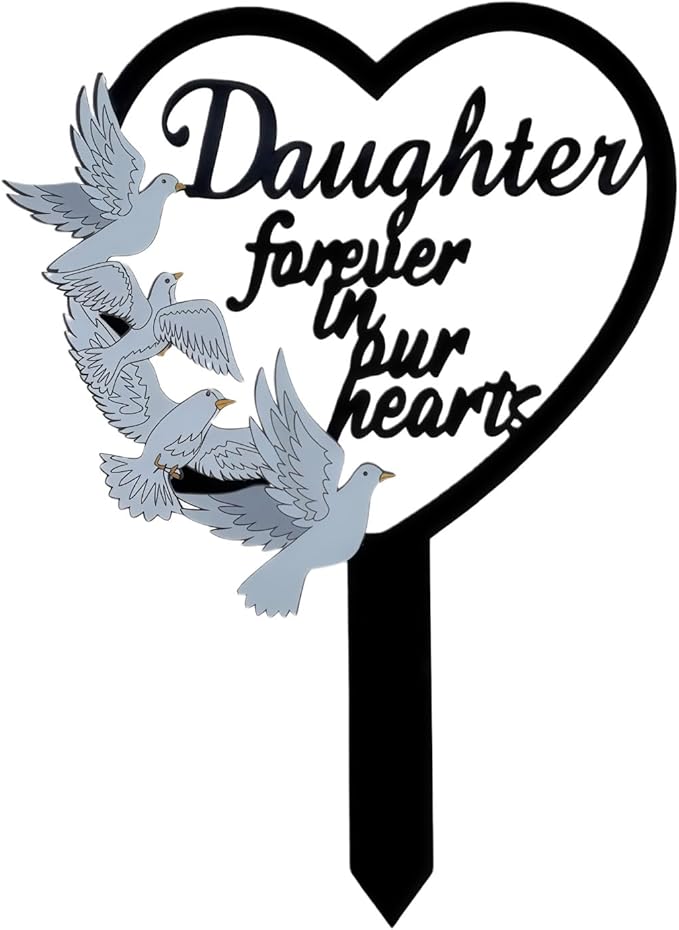 HPMAISON 11 inch Metal Daughter Memorial Stake Grave Decorations for Cemetery Gravesite Sympathy Markers Waterproof Memorial Gifts for Loss of Daughter Tombstones Plaque Outdoors Lawn Yard Decor
