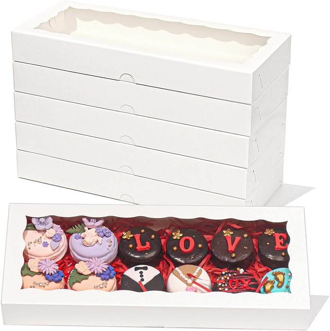 24pcs 12x5x1.5Inches White Bakery Boxes with Window Cookies Boxes Chocolate Truffle Boxes Cakesickle Boxes Macaron Boxes Browines Treat Boxes for Christmas Valentine's Easter Mother's Day