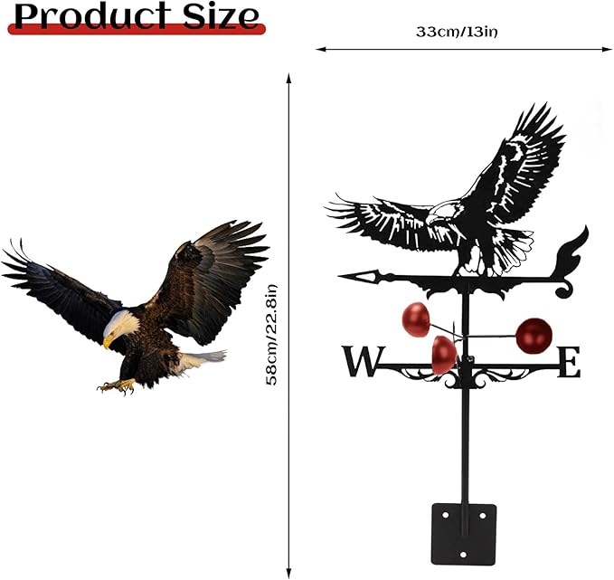 Weathervane Roof Mount, Rust-Resistant & Durable Metal Wind Direction Indicators, Decor Weather Vane for Yard, Outside, Garden, Shed, Farmhouse & Chicken Coop (Eagle)